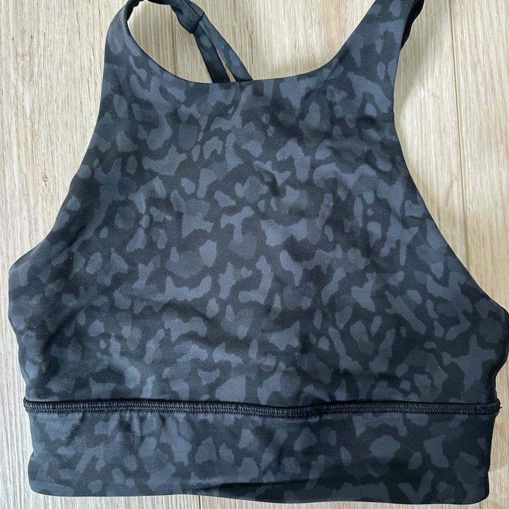 Lululemon Energy Longline Bra Size 4 | Black Camo Leopard High Neck Sports Bra